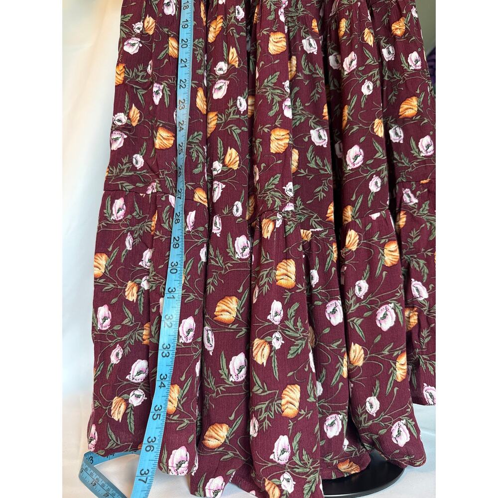 Easel Burgundy Floral Midi Maxi Prairie Dress Smocked Empire Waist Small - Picture 6 of 9
